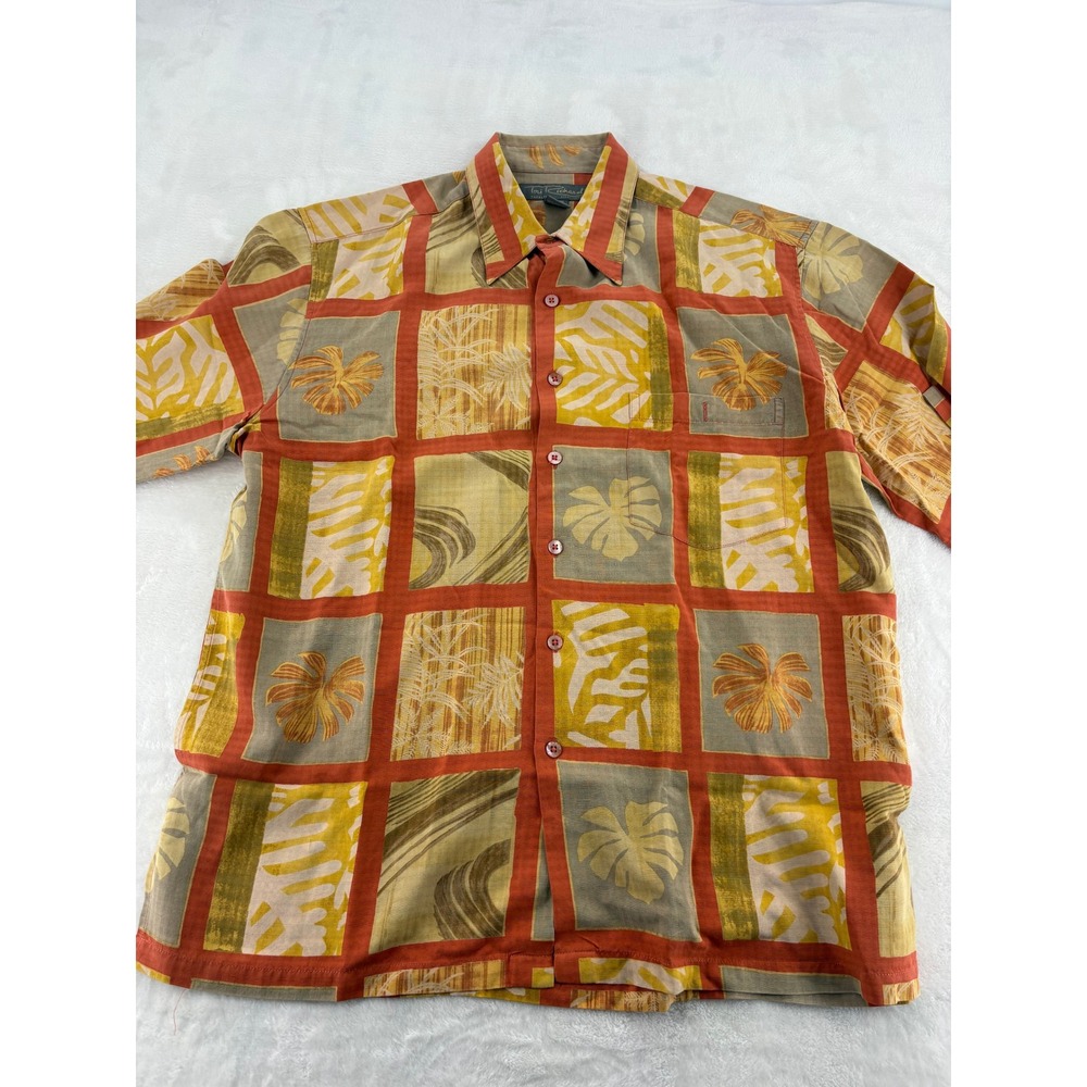 Tori Richard Hawaiian Shirt‎ Mens Large Button Up Orange Silk Tropical Floral